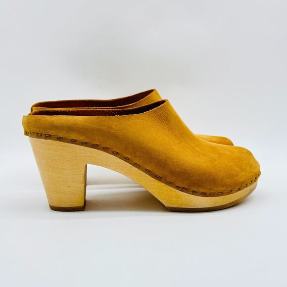 Bryr Clogs Womens EU 35 US 5 Brown Tan Leather Suede Wooden Heel Chloe Mules NEW - Picture 1 of 13